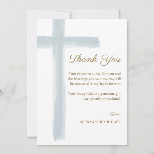 Simple Blue Cross Baptism  サンキューカード (正面)