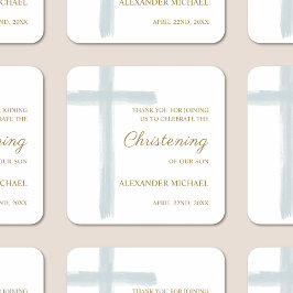 Simple Blue Cross Christening Baptism Thank You スクエアシール