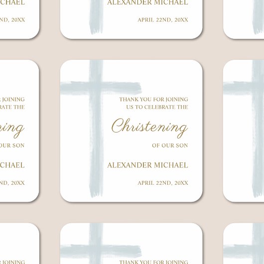 Simple Blue Cross Christening Baptism Thank You スクエアシール