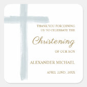 Simple Blue Cross Christening Baptism Thank You スクエアシール (正面)