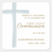 Simple Blue Cross First Holy Communion Thank You スクエアシール (正面)