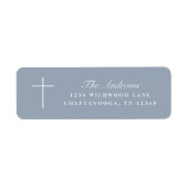 Simple Blue Cross Script Baptism Return Address ラベル (正面)