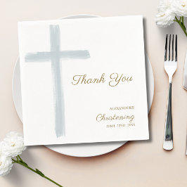 Simple Blue Cross Thank You Christening Baptism スタンダードカクテルナプキン
