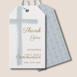 Simple Blue Cross Thank You First Holy Communion ギフトタグ