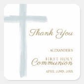 Simple Blue Cross Thank You First Holy Communion スクエアシール (正面)
