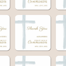 Simple Blue Cross Thank You First Holy Communion スクエアシール