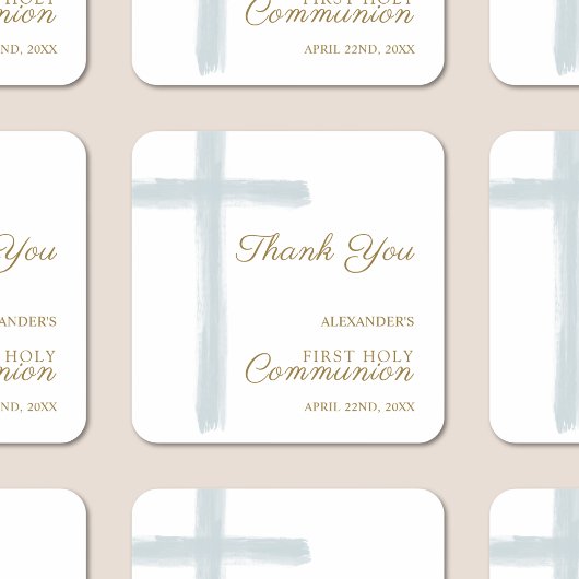 Simple Blue Cross Thank You First Holy Communion スクエアシール