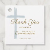 Simple Blue Cross Thank You First Holy Communion フェイバータグ (正面)