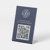 Simple Blue Custom Business Logo QR Code Menu  台座サイン (正面)
