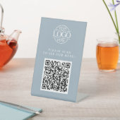 Simple Blue Custom Business Logo QR Code Menu  台座サイン (インサイチュ)