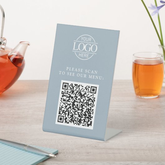 Simple Blue Custom Business Logo QR Code Menu  台座サイン (インサイチュ)