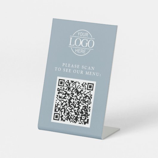 Simple Blue Custom Business Logo QR Code Menu  台座サイン (正面)