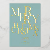 Simple Blue Elegant Minimalist Merry Christmas 箔シーズンカード (正面)