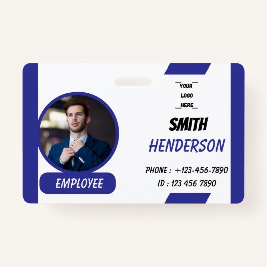 Simple Blue Employee ID Badge バッジ (正面)