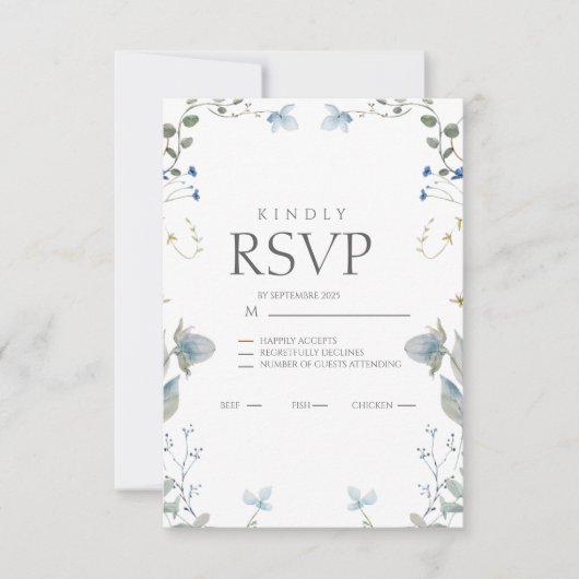 Simple Blue Floral RSVP Card (正面)