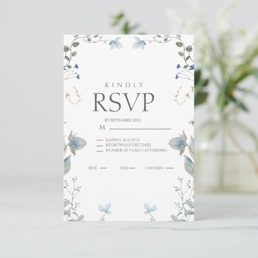 Simple Blue Floral RSVP Card (スタンド正面)