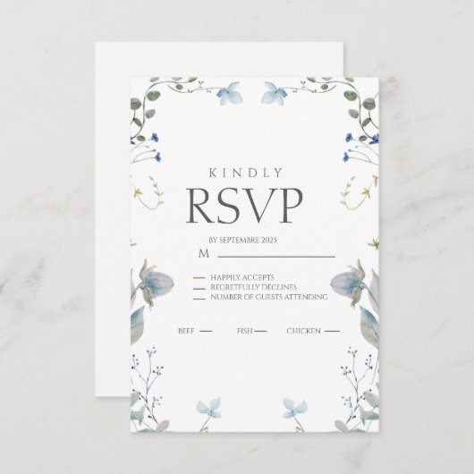 Simple Blue Floral RSVP Card (正面/裏面)
