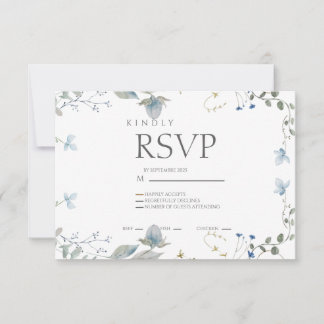 Simple Blue Floral RSVP Card