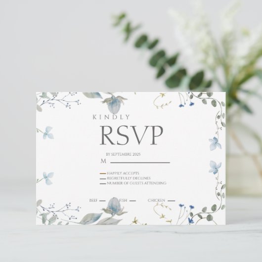 Simple Blue Floral RSVP Card (スタンド正面)