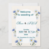 Simple Blue Floral Wedding Invitation 招待状 (正面)