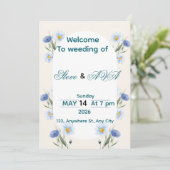 Simple Blue Floral Wedding Invitation 招待状 (スタンド正面)