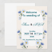 Simple Blue Floral Wedding Invitation 招待状 (正面/裏面)