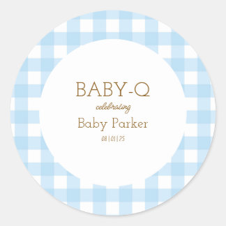 Simple Blue Gingham Baby Shower Sticker ラウンドシール