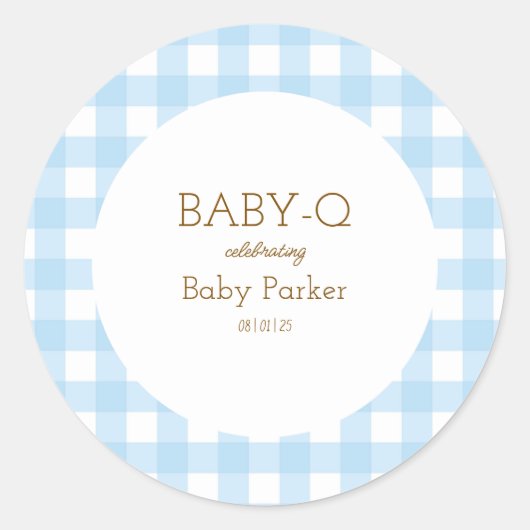 Simple Blue Gingham Baby Shower Sticker ラウンドシール (正面)