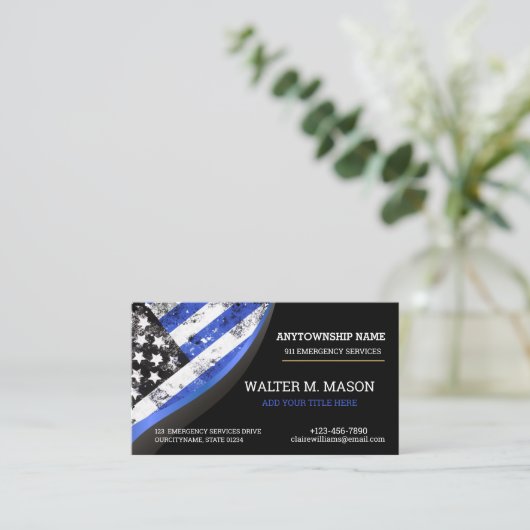 Simple Blue Line Police US FLAG   名刺 (スタンド正面)