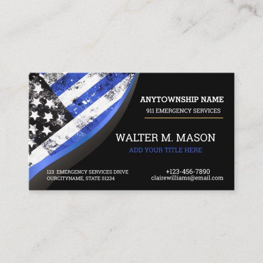 Simple Blue Line Police US FLAG   名刺 (正面)