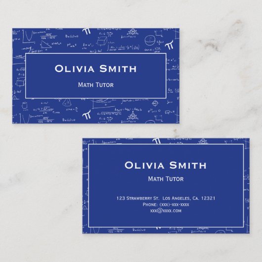 Simple Blue Math Tutor Teacher Formula Pattern 名刺 (正面/裏面)