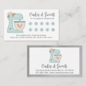 Simple Blue Mixer Floral Cake Bakery Business ロイヤリティカード (正面/裏面)