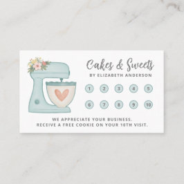 Simple Blue Mixer Floral Cake Bakery Business ロイヤリティカード