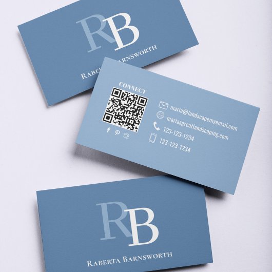 Simple Blue Monogram QR Code | Connect with Me 名刺