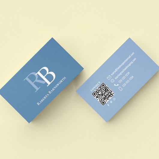 Simple Blue Monogram QR Code | Connect with Me 名刺