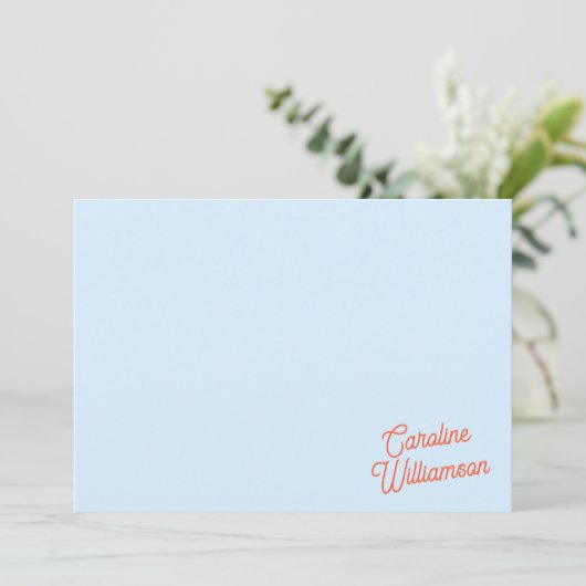 Simple Blue Orange Script Personalized Stationery ノートカード (スタンド正面)