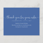 Simple Blue Script Cake Care Instructions Bakery サンキューカード (裏面)