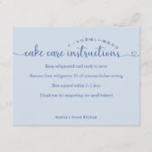 Simple Blue Script Cake Care Instructions Bakery サンキューカード (正面)