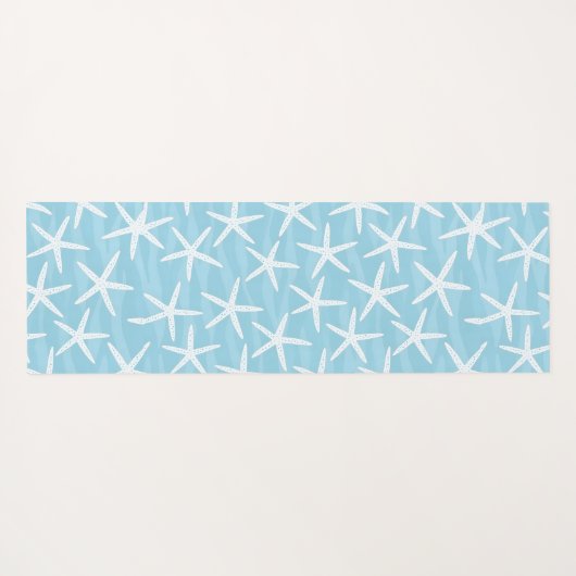 Simple Blue Starfish Pattern Coastal Script Name ヨガマット (裏面(横))