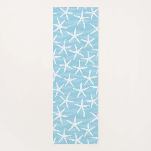 Simple Blue Starfish Pattern Coastal Script Name ヨガマット (裏面)