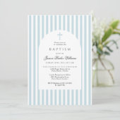 Simple Blue Stripes Baptism Invitation for Boy 招待状 (スタンド正面)
