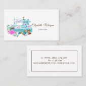 Simple Blue Watercolor Floral Sewing Machine  名刺 (正面/裏面)