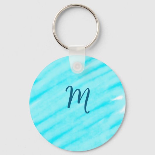 simple blue whi watercolor lines add your monogram キーホルダー (正面)