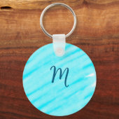 simple blue whi watercolor lines add your monogram キーホルダー (正面)