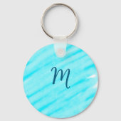 simple blue whi watercolor lines add your monogram キーホルダー (裏面)