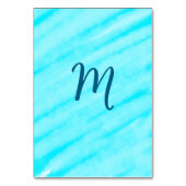simple blue whi watercolor lines add your monogram テーブルナンバー (裏面)