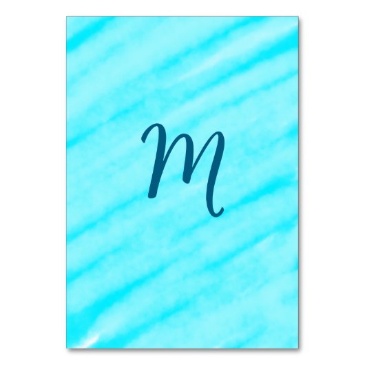 simple blue whi watercolor lines add your monogram テーブルナンバー (正面)