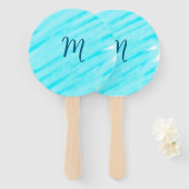 simple blue whi watercolor lines add your monogram ハンドファン (正面&裏面)