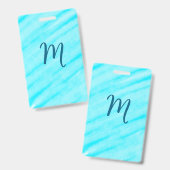 simple blue whi watercolor lines add your monogram バッジ (表裏)