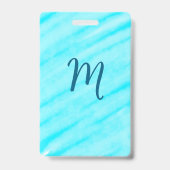 simple blue whi watercolor lines add your monogram バッジ (裏面)